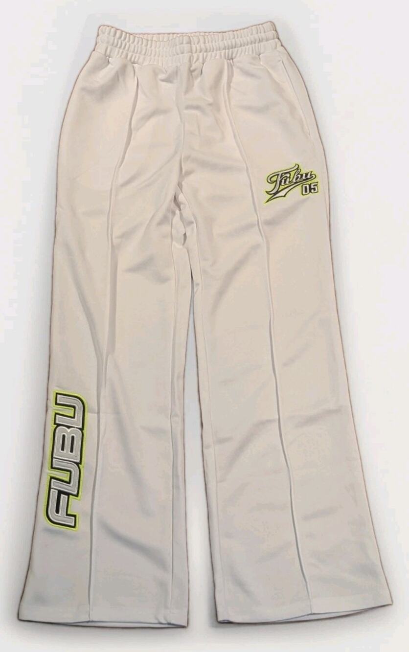 FUBU X Forever 21 Track Pants Womens S White Embroidered Logo Wide Leg Y2K